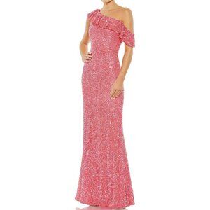 Mac Duggal Pink Sequins Maxi Formal Gown Off Shoulder Dress Size 6 NWT